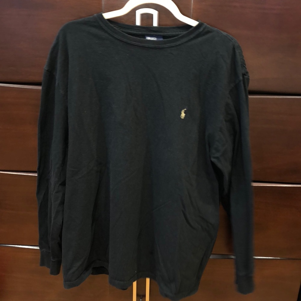 Men’s black long sleeve polo shirt. Size L